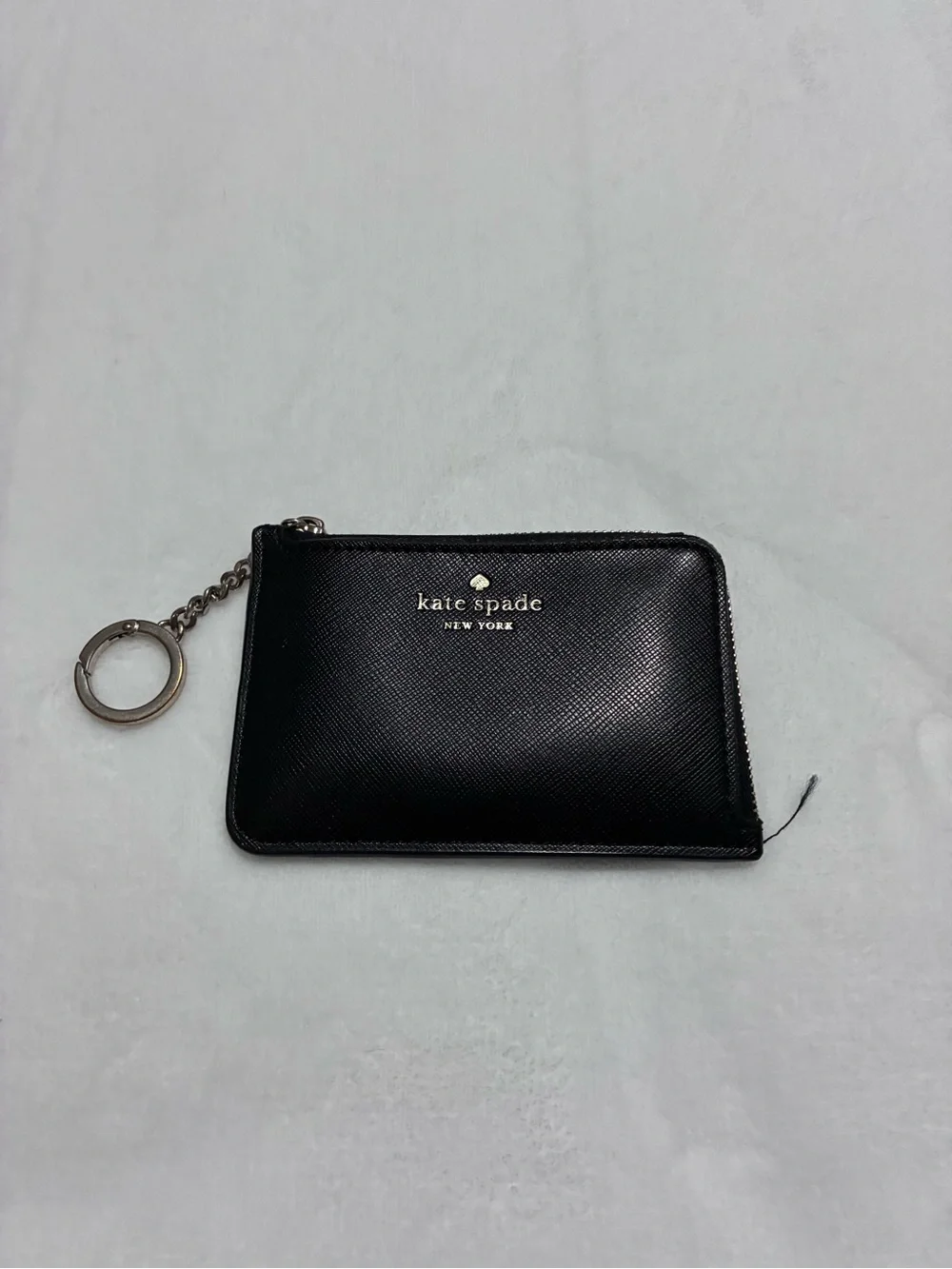 kate spade Black Saffiano Leather Zip Card Case with Keyring